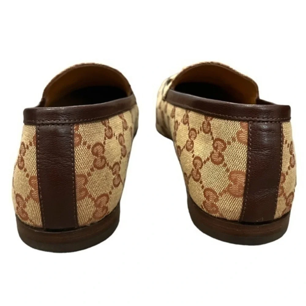 GUCCI Men’s Jordaan Brown GG Canvas Logo Horsebit Loafers Size 7